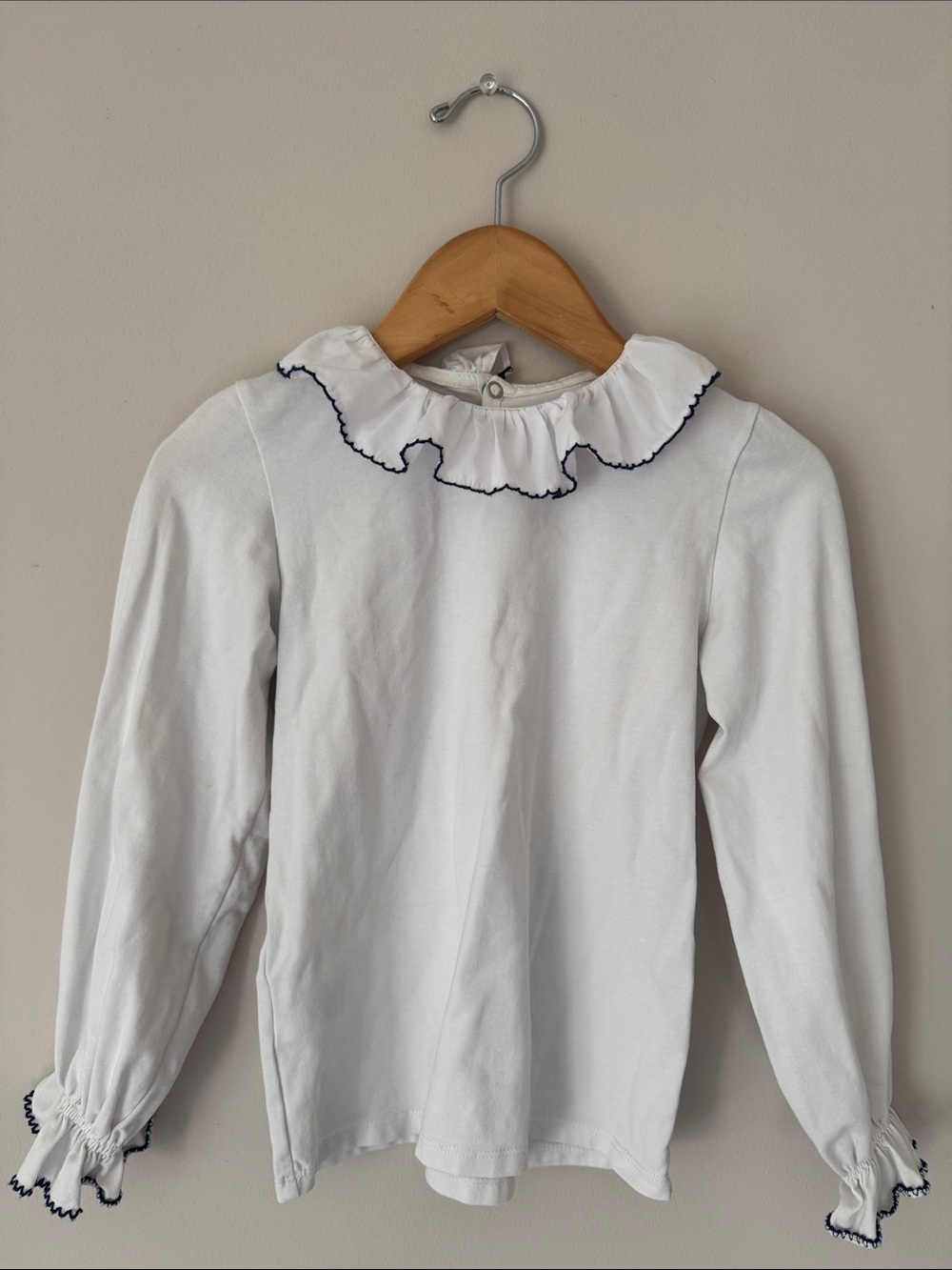 White Ruffle-Collar Long Sleeve Top for Kids
